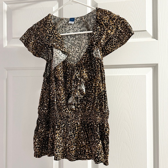Leopard Print Waist-Defined Ruffle-Trim Top - Picture 4 of 8